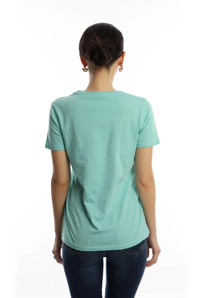 Kadın Bisiklet Yaka Minimal Project Baskılı Regular Fit Tişört Turkuaz - Resim 4