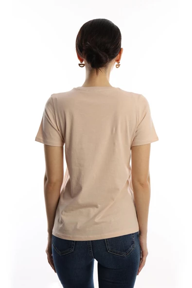 Kadın Bisiklet Yaka Minimal Project Baskılı Regular Fit Tişört Bej - Resim 4