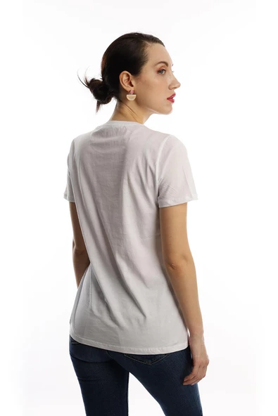 Kadın Bisiklet Yaka Minimal Project Baskılı Regular Fit Tişört Beyaz - 3