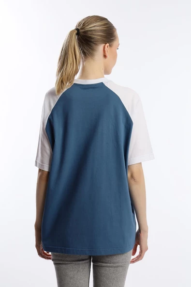 Kadın Oversize Fit Reglan Kol Basic Tişört İndigo - Resim 4