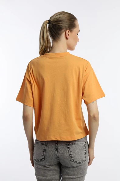 Kadin Oversize Fit Crop Tişört Turuncu - Resim 4