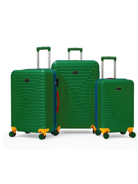 3'lü Valiz Seti %100 Polikarbon Valiz 4x2 Teker Yeşil 1088