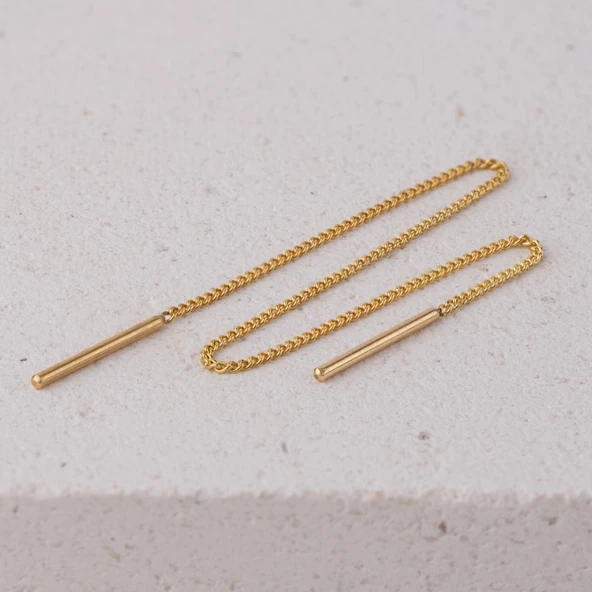 14 Ayar Altın Sallantı Zincir Tek Küpe 0,60 Gr - 4