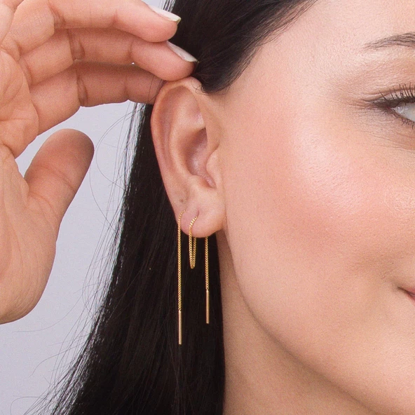 14 Ayar Altın Sallantı Zincir Tek Küpe 0,60 Gr - 2