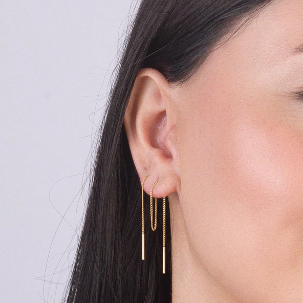 14 Ayar Altın Sallantı Zincir Tek Küpe 0,60 Gr - 3