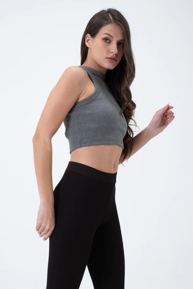 Kadın Kaşkorse Crop Atlet   Gri - 4
