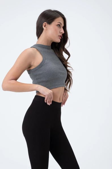 Kadın Kaşkorse Crop Atlet   Gri - 2