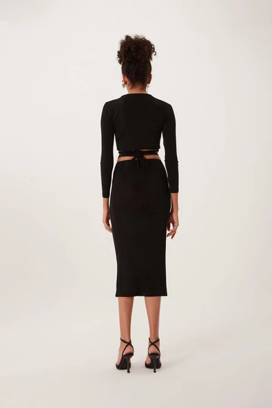 Çapraz Bağcıklı Kruvaze Crop top Siyah - 4
