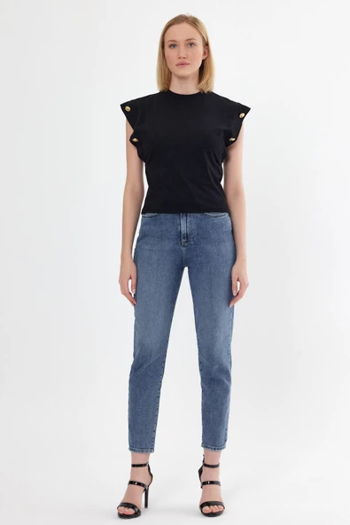 Kadın Basic Geniş Kol T-shirt Siyah - 4