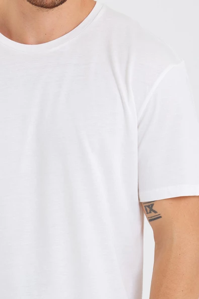 Erkek Pamuk Modal Oversize T-shirt Beyaz - 2