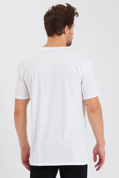 Erkek Pamuk Modal Oversize T-shirt Beyaz - 4