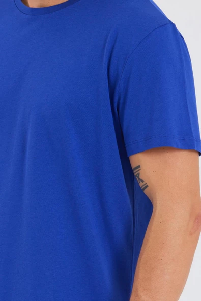 Erkek Pamuk Modal Regular Fit T-shirt Saks - 2