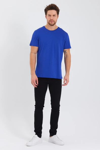Erkek Pamuk Modal Regular Fit T-shirt Saks - 3