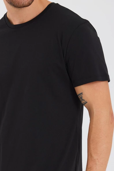 Erkek Pamuk Modal Regular Fit T-shirt Siyah - 2