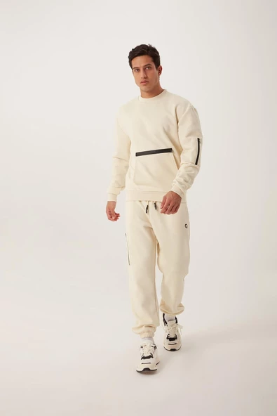 Erkek Fermuar Detaylı Sweatshirt Ekru - 2