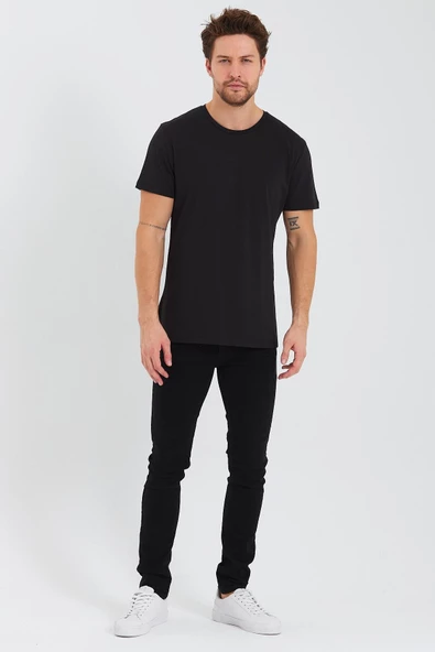Erkek Pamuk Modal Regular Fit T-shirt Siyah - 3