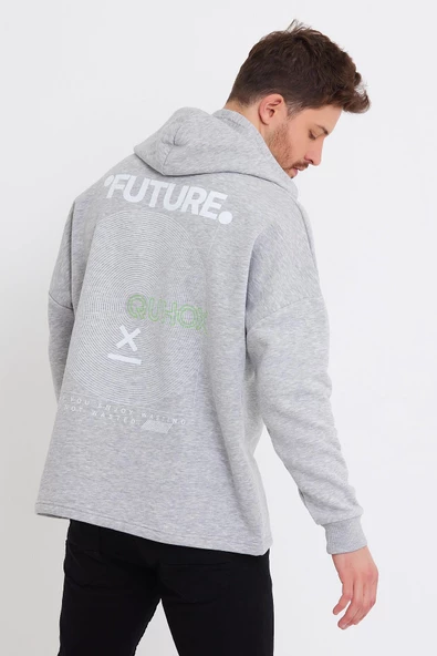 Erkek Oversize Baskılı Sweatshirt Gri Melanj - 5