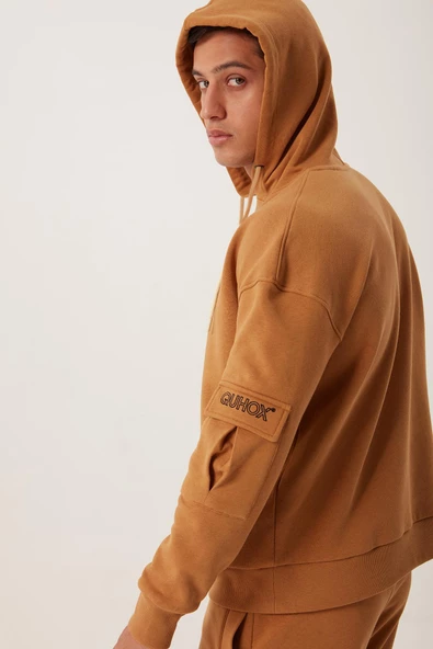 Erkek Kapüşonlu Kanguru Cepli Sweatshirt Kahverengi - 2
