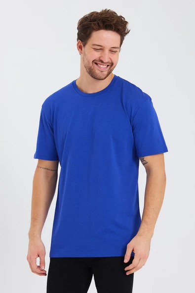 Erkek Pamuk Modal Oversize T-shirt Saks - 4