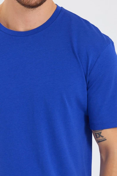 Erkek Pamuk Modal Oversize T-shirt Saks - 2