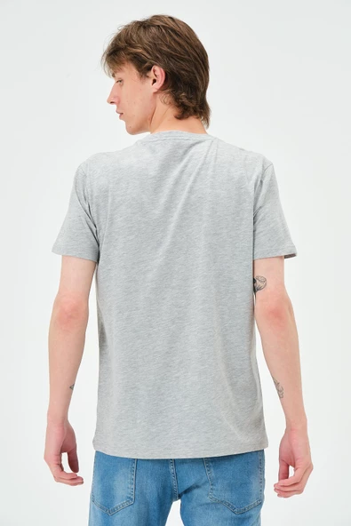 Erkek Bisiklet Yaka Regular Kalıp T-shirt Gri Melanj - 4