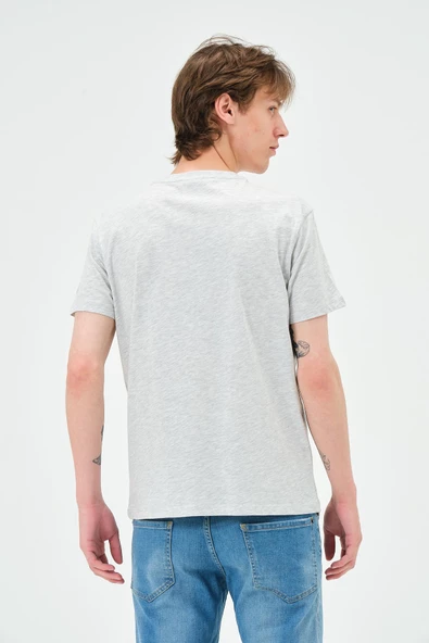 Erkek Bisiklet Yaka Regular Kalıp T-shirt  Kar Melanj - 3
