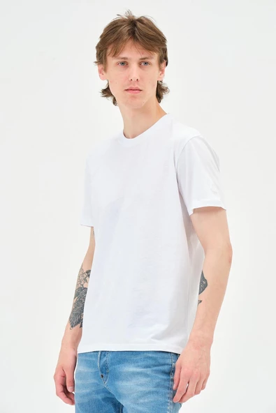 Erkek Bisiklet Yaka Regular Kalıp T-shirt Beyaz