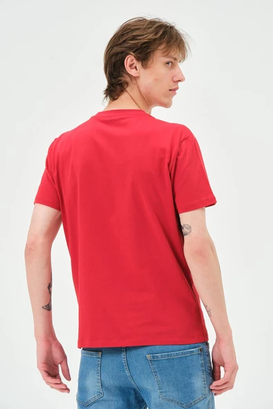 Erkek Bisiklet Yaka Regular Kalıp T-shirt Kırmızı - 4