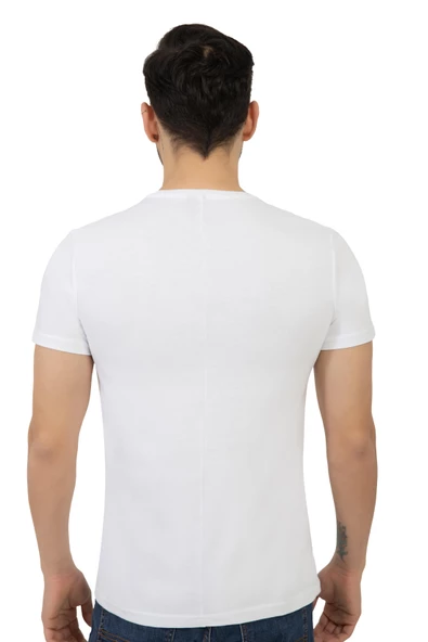 Erkek Bisiklet Yaka Regular Fit Tişört Beyaz - 3