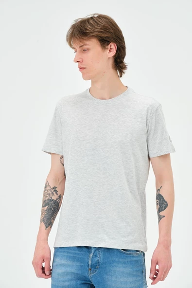 Erkek Bisiklet Yaka Regular Kalıp T-shirt Gri Melanj