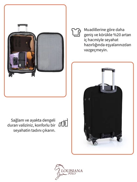 Büyük ve Kabin Boy Valiz Seti 4 Teker Kumaş Valiz Siyah 1081 - Resim 7