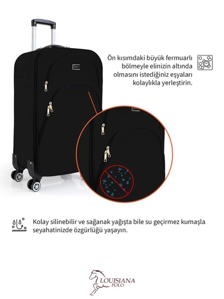 Büyük ve Kabin Boy Valiz Seti 4 Teker Kumaş Valiz Siyah 1081 - Resim 6