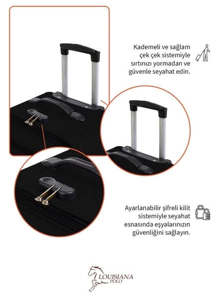 Büyük ve Orta Boy Valiz Seti 4 Teker Kumaş Valiz Siyah 1081 - 4