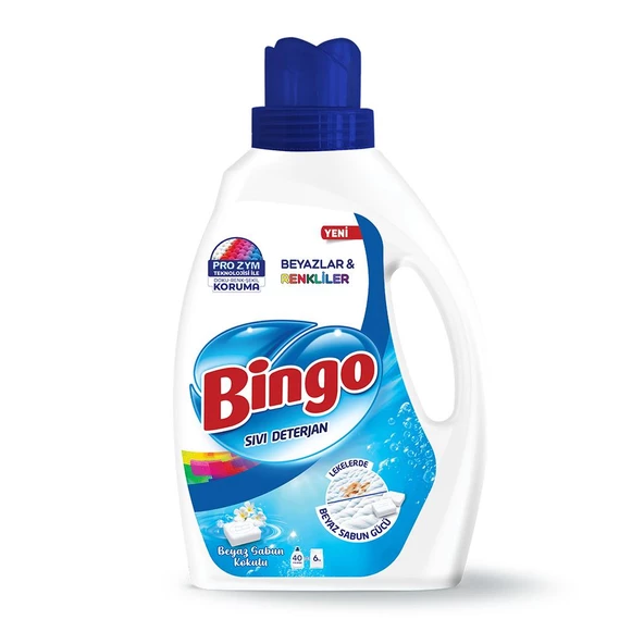 Bingo Sıvı Çamaşır Deterjanı Beyazlar ve Renkliler İçin Beyaz Sabun Kokulu 2600 ml 4'Lü 160 Yıkama