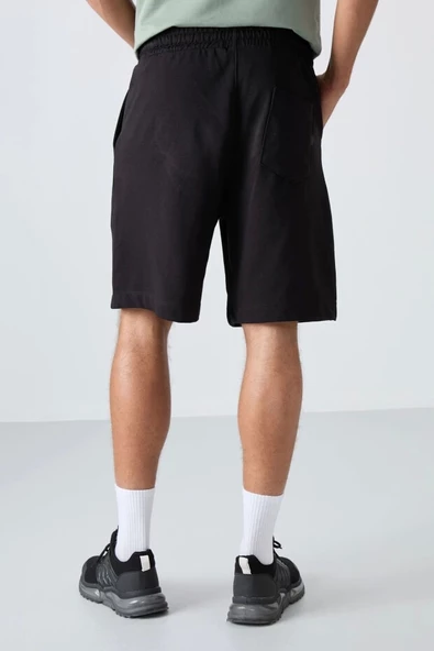 TOMMY LIFE Siyah Pamuklu Kalın Yumuşak Dokulu Comfort Fit Basic Erkek Şort - 81260 - 2