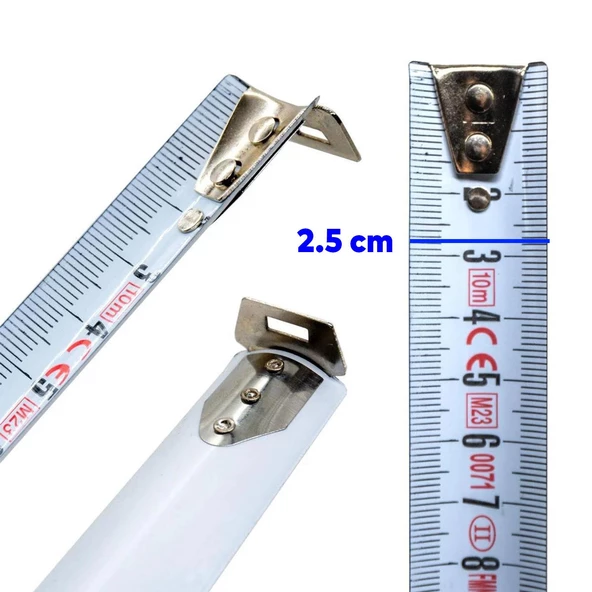 Şerit Metal Bükülebilir Metre 5 m x 25 mm Yeşil Renk Düğmeli Ölçüm Ölçme Plastik Kasalı Klipsli - 3