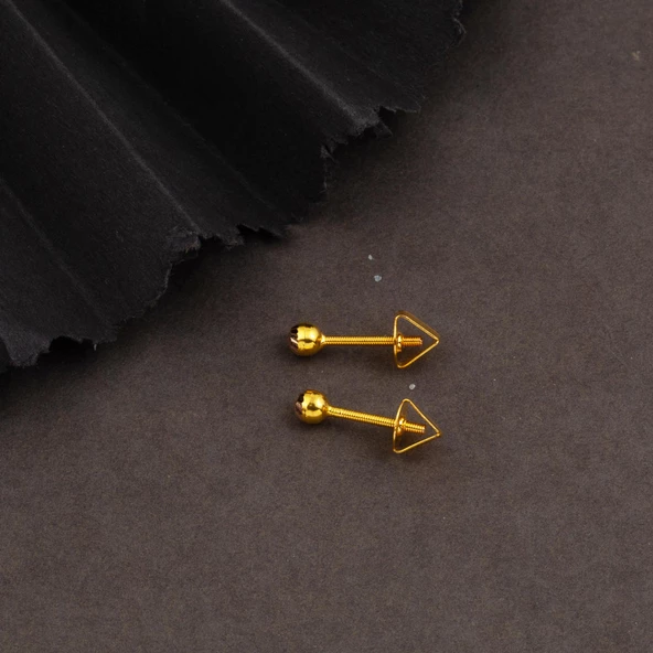 Vidalı 3 mm. 14 Ayar Top Altın Küpe - Resim 5