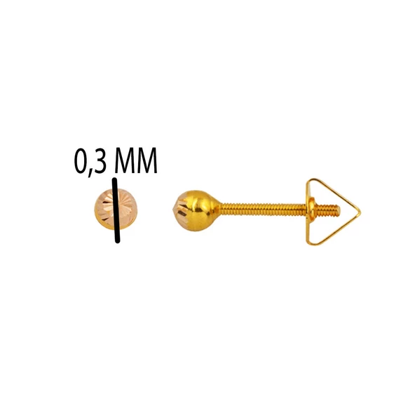 Vidalı 3 mm. 14 Ayar Top Altın Küpe - Resim 4