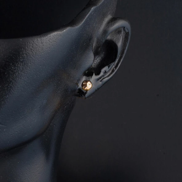 Vidalı 3 mm. 14 Ayar Top Altın Küpe - Resim 3