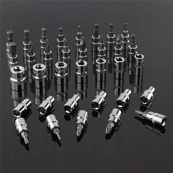 Premium 58 Parça 46Mini Lokma Takımı Otomatik Cırcırlı 1/4" 12 Parça Kombine Açık Ağız-yıldız Takım - 3