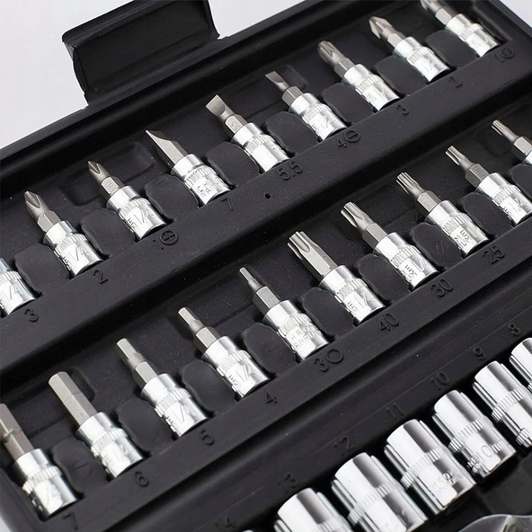 Yüksek Kalite 46 Parça Mini Lokma Takımı Otomatik Cırcırlı 1/4"   Kombinasyon Alet Seti - Resim 4