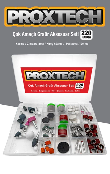 Çantalı Organizer 220Parça Gravür CamOyma Delme Parlatma Taşlama Zımpara Dremel Gravür Oyma Çantası - Resim 3