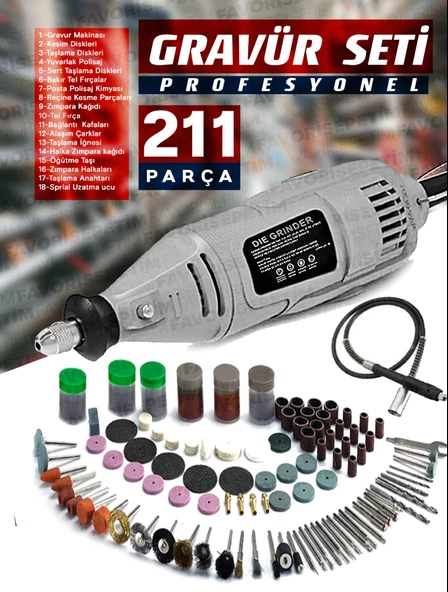 211PCS 450 Watt 6 Kademe Devir Ayarlı PVC Çantalı Hobi Gravür Seti Mini Taşlama  Esnek Şaft Hediye - 2