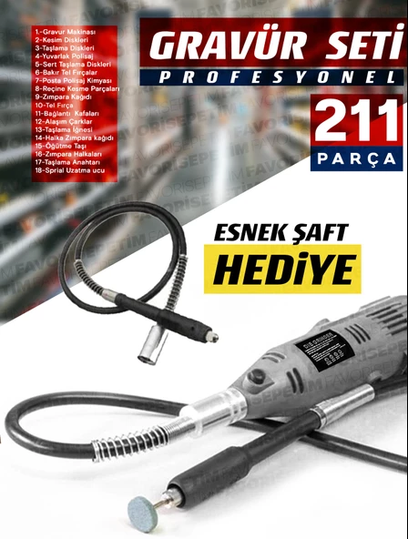 211PCS 450 Watt 6 Kademe Devir Ayarlı PVC Çantalı Hobi Gravür Seti Mini Taşlama  Esnek Şaft Hediye - 3