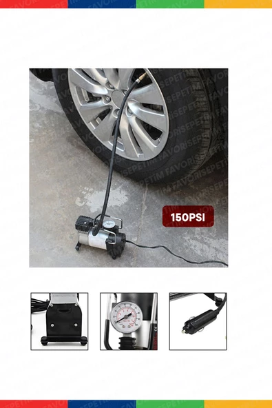Yüksek Kalite Taşınabilir 150Psi 12V Top Bisiklet Minicar Lastik Şişirme Pompası Hava Kompresörü Kit - 2