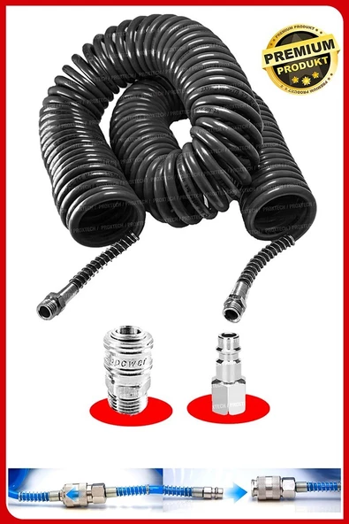 Havalı 15 METRE  Kompresör Spiral Hava Hortumu 8 mm 15 mt Hava Jakı  Hava Tabancası Recor Paket - 3