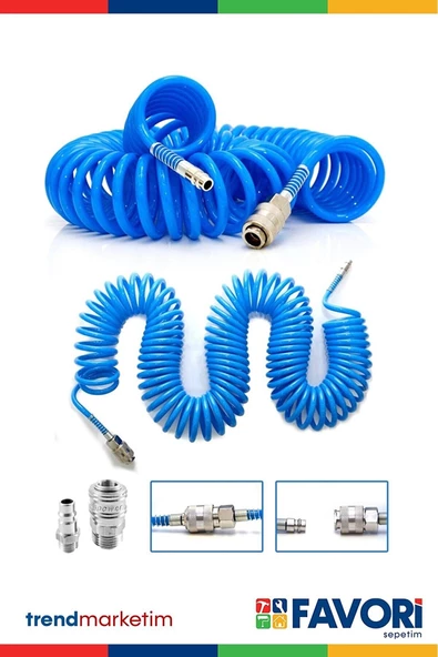 15 METRE  Kompresör Spiral Hava Hortumu 8 mm 15 mt Hava Jakı  Hava Tabancası Recor Paket - 2