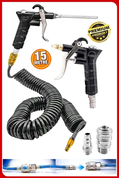 Havalı 15 METRE  Kompresör Spiral Hava Hortumu 8 mm 15 mt Hava Jakı  Hava Tabancası Recor Paket - 2