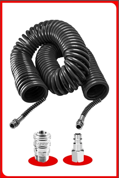 Yüksek Kalite Kompresör Spiral Hava Hortumu 8 mm 15 mt Hava Jakı  Hava Tabancası Recor Seti - 3