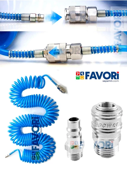 Profesyonel Yüksek Kalite Kompresör Spiral Hava Hortumu 8 mm 15 mt Hava Jakı Kompresör Recor Seti - 2